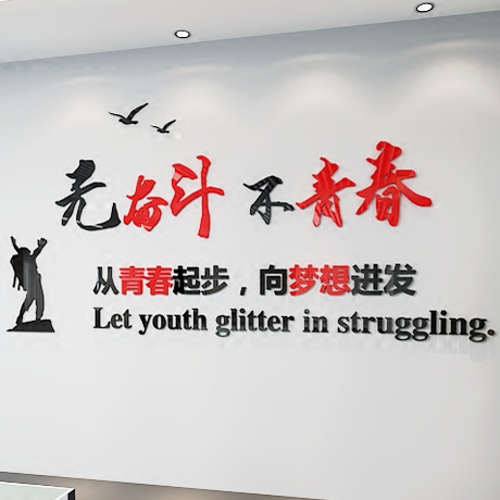 3d亚克力立体墙贴公司企业文化墙办公室励志标语口号无奋斗不青春